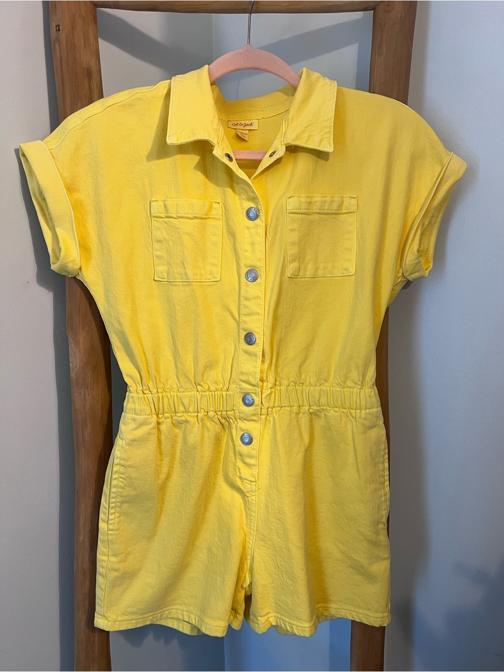 Cat & Jack Yellow Utility Romper Girls Button Front Elastic Waist